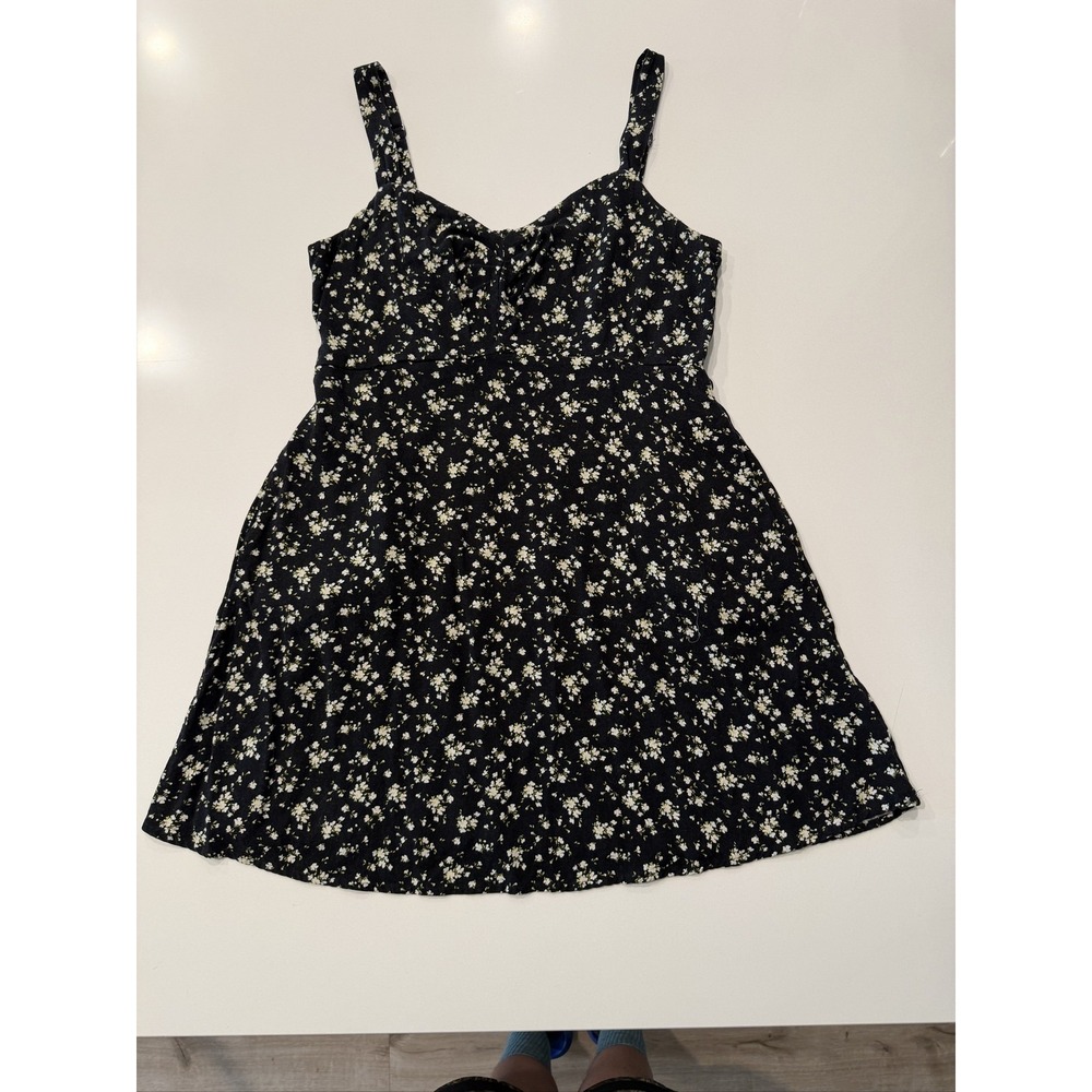 Old Navy Black Floral Spaghetti Strap Sundress L Women Rayon Sweetheart